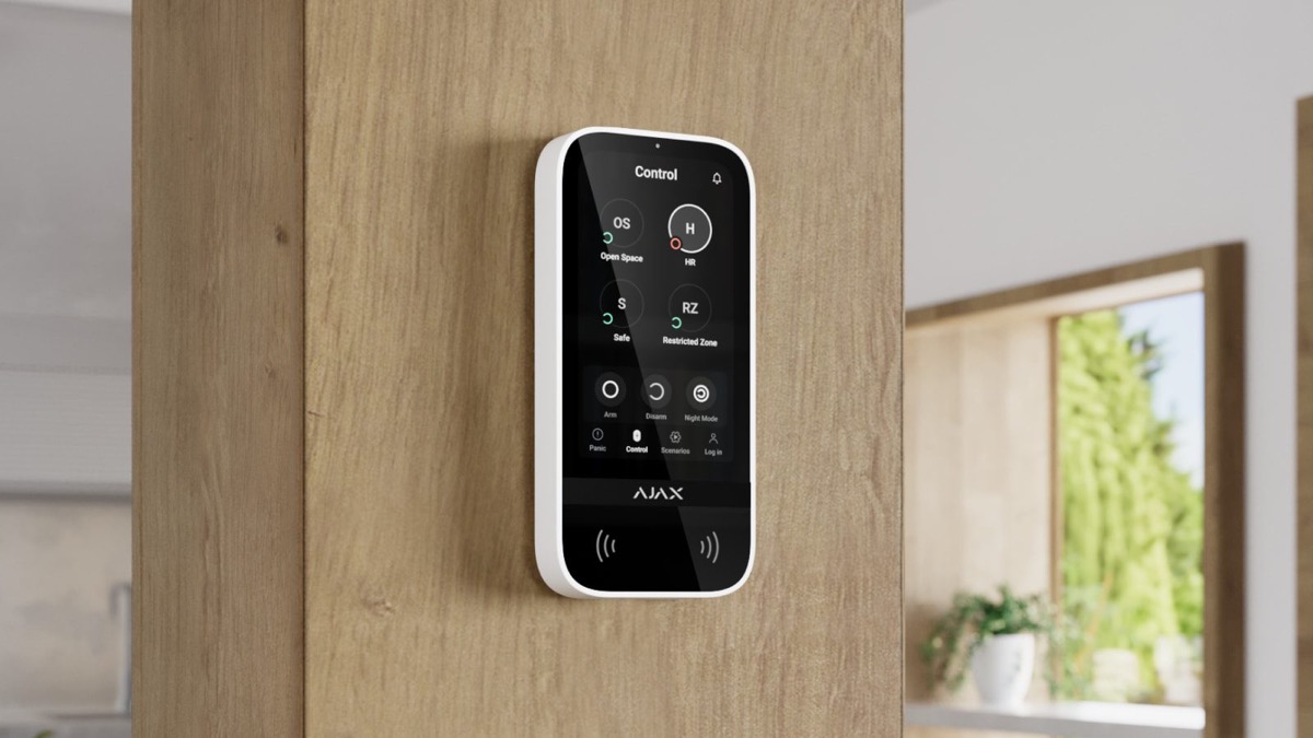 Wall-mounted touchscreen home security control panel