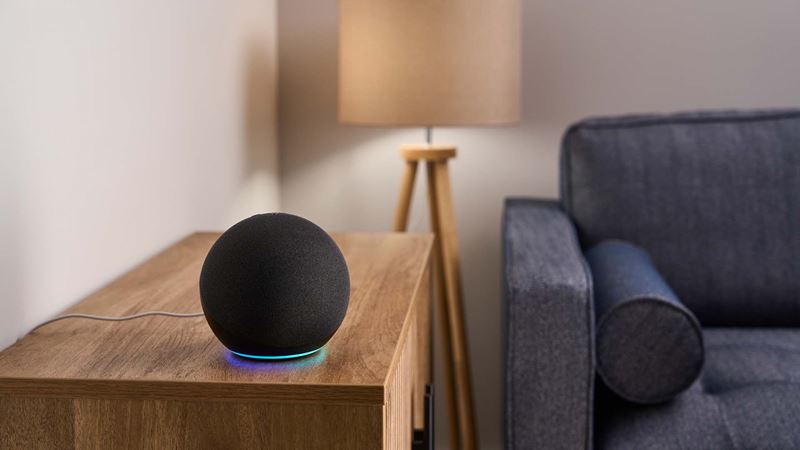 Smart speaker on a console table in a living room